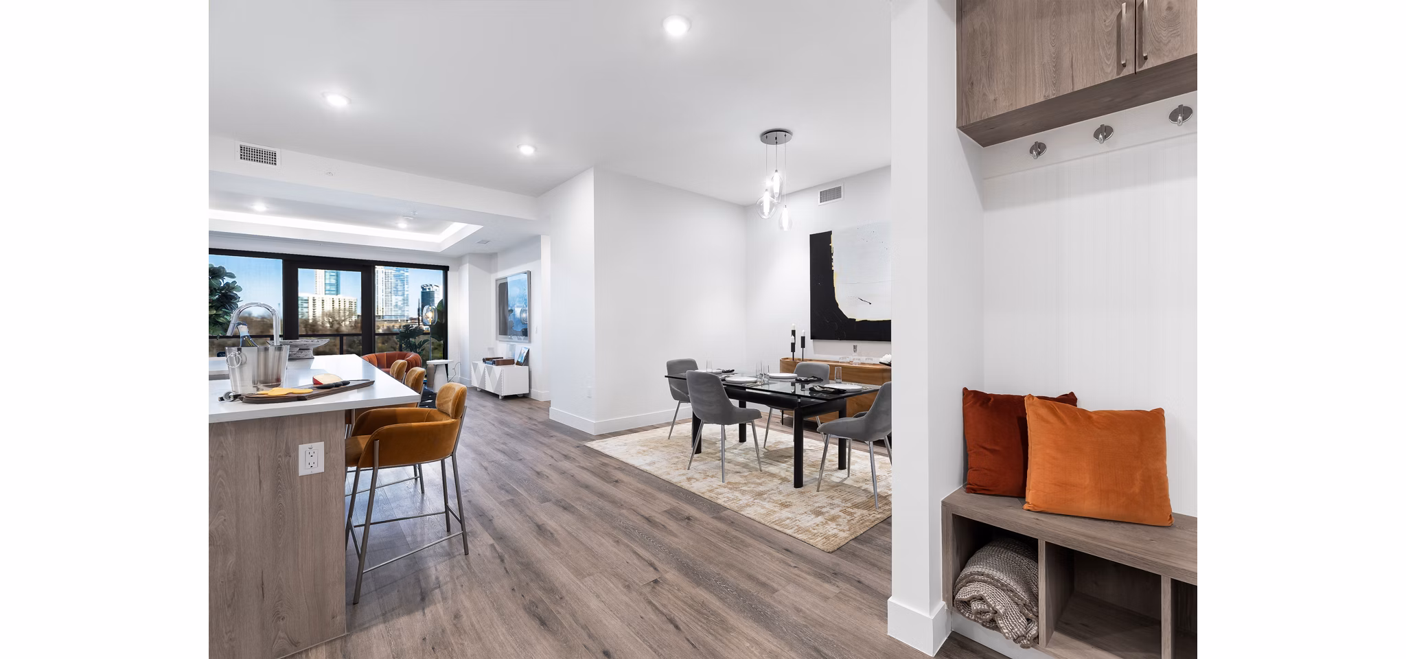 Modern kitchen with stainless steel appliances at 1155 Barton Springs Apartments