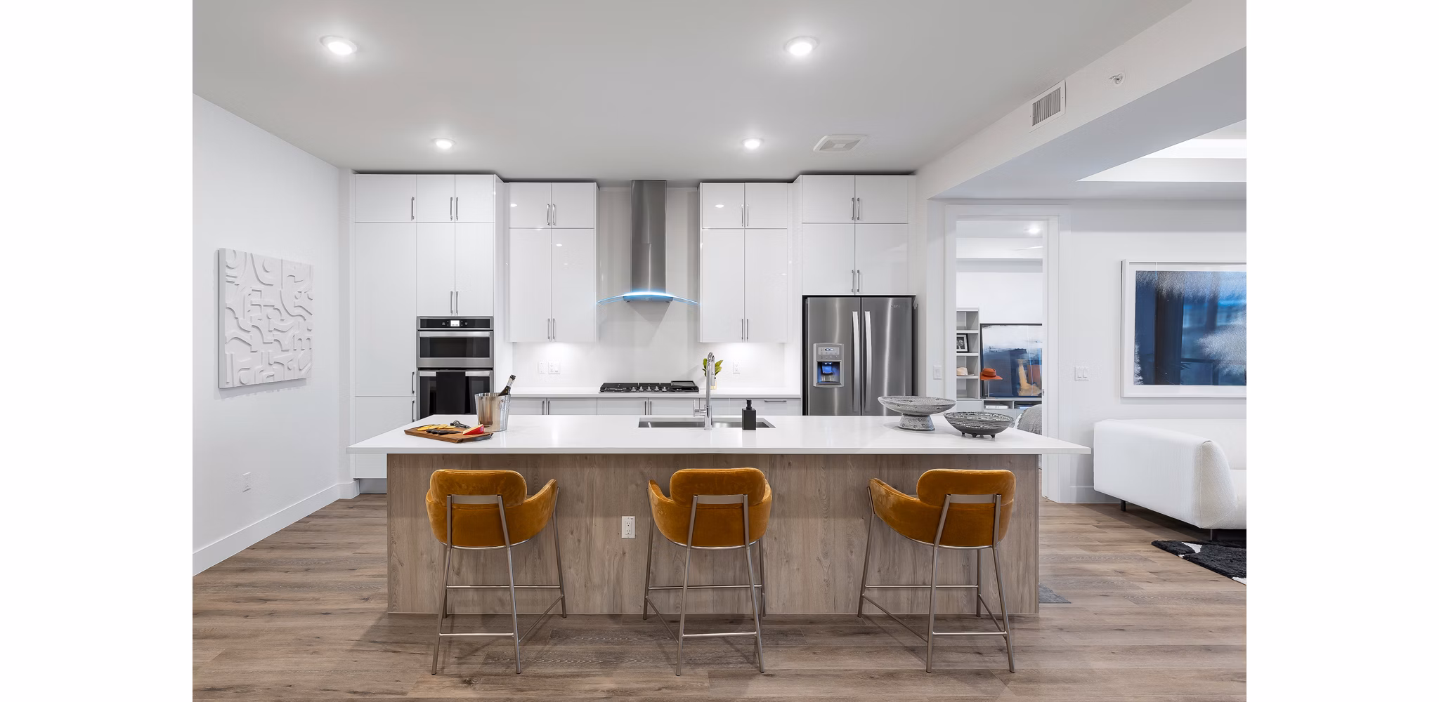 Modern kitchen with stainless steel appliances at 1155 Barton Springs luxury apartments in Austin
