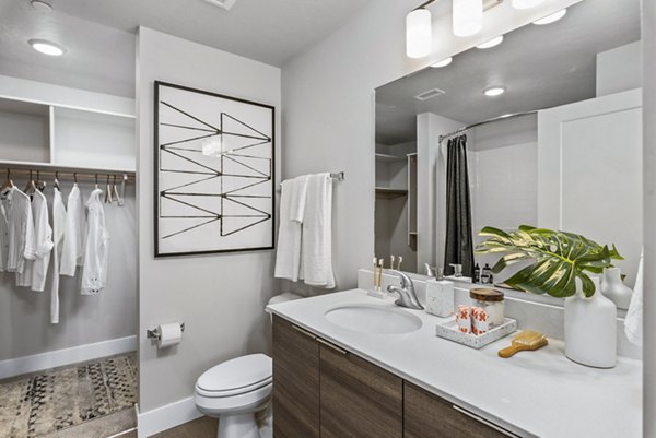 Modern bathroom with elegant fixtures at The Lofts at Ten Mile Apartments