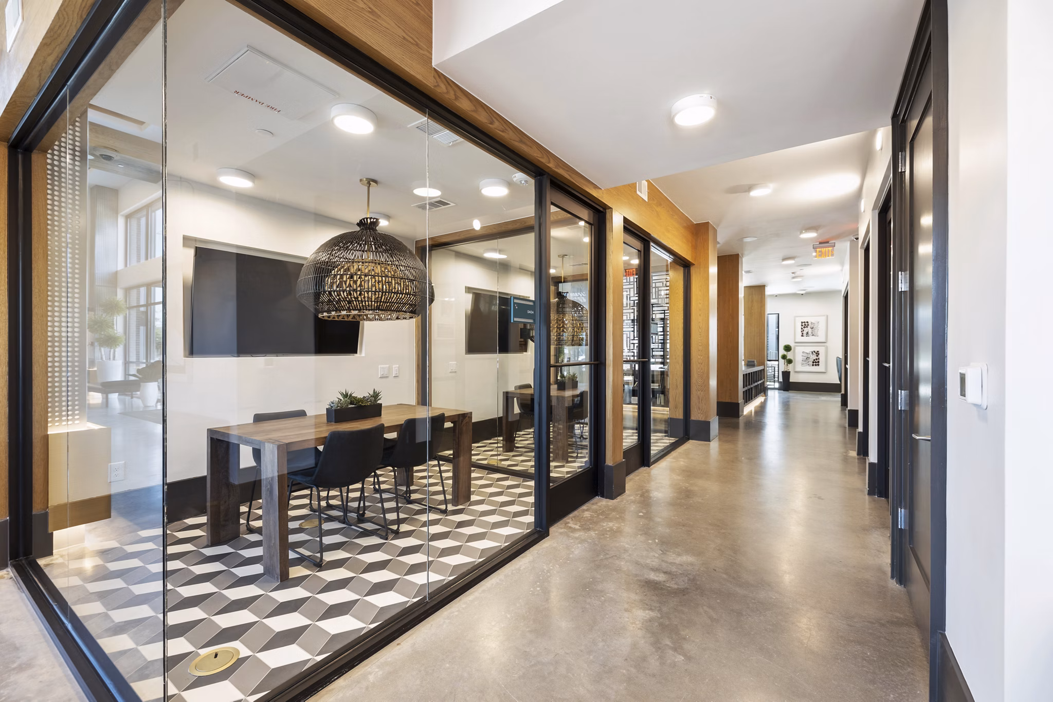 Modern meeting facility at Art House Sawyer Yards Apartments with sleek design and abundant natural light