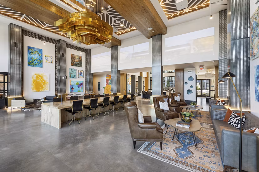 Elegant clubhouse featuring modern design elements at Art House Sawyer Yards Luxury Apartments