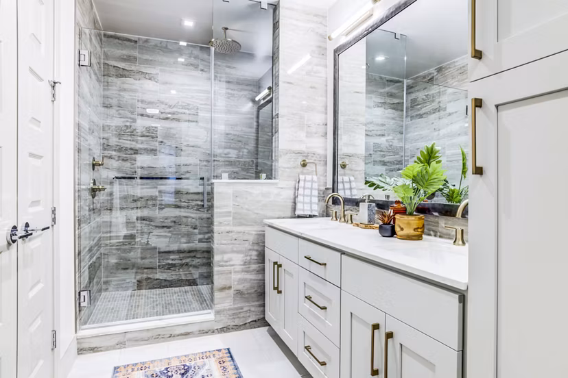 Bathroom featuring modern fixtures at The Bowen Apartments