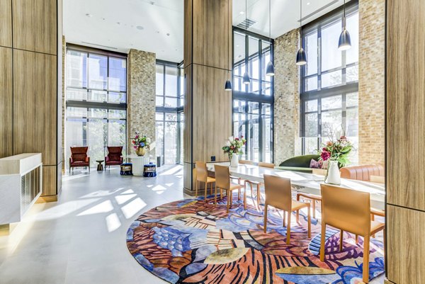 Elegant clubhouse lobby with modern decor at The Bowen Apartments