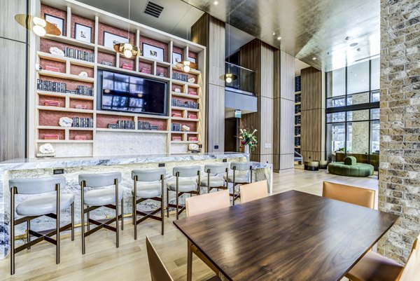 Clubhouse lobby with modern seating and decor at The Bowen Apartments, a luxury property by Greystar in Austin, TX.