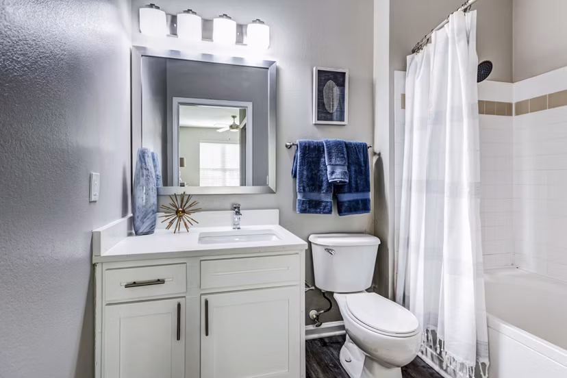 Modern bathroom featuring sleek fixtures and contemporary design in Avana on Broad Apartments