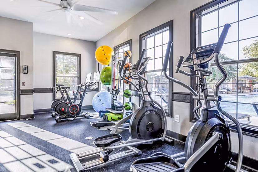 Modern fitness center with state-of-the-art equipment at Avana on Broad Apartments