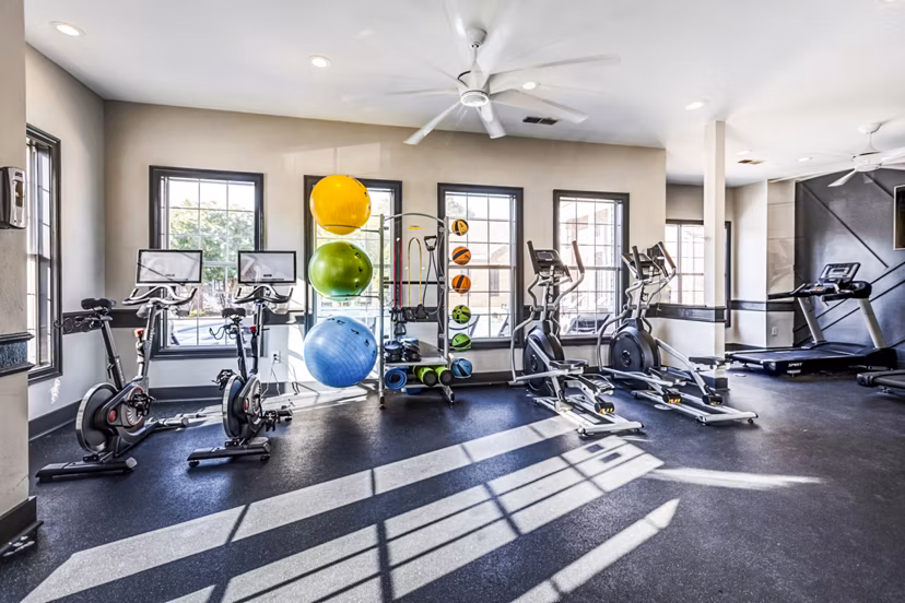 Modern fitness center with state-of-the-art equipment at Avana on Broad Apartments