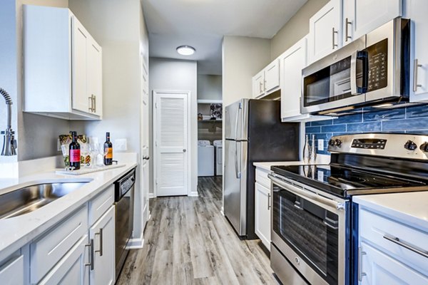 Modern kitchen featuring stainless steel appliances at Avana on Broad Apartments