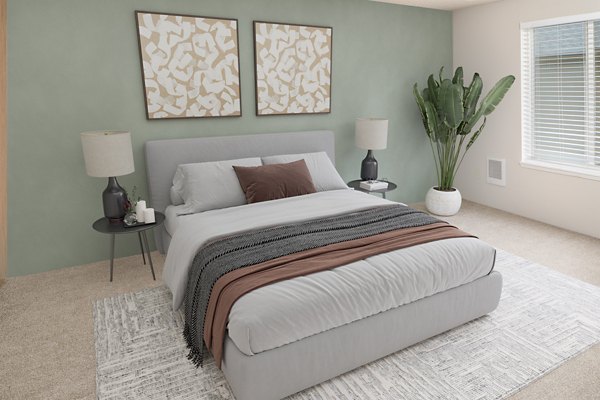Elegant bedroom with modern decor at Veri at Timberhill Apartments