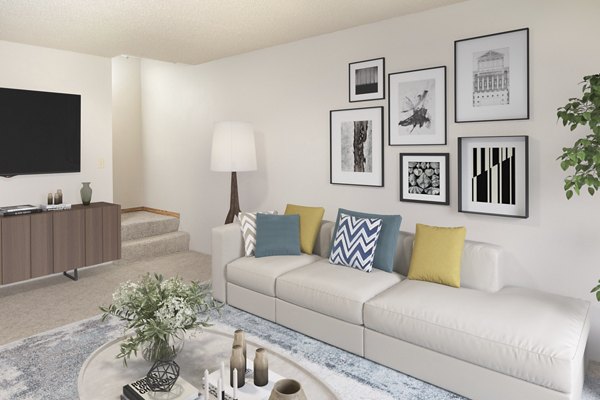 Living room with modern decor at Veri at Timberhill Apartments