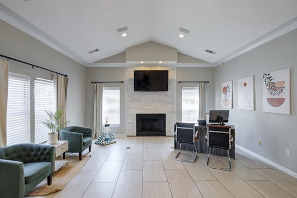 Clubhouse featuring modern decor and spacious seating area at Avana Overlook Apartments, a luxury Greystar community