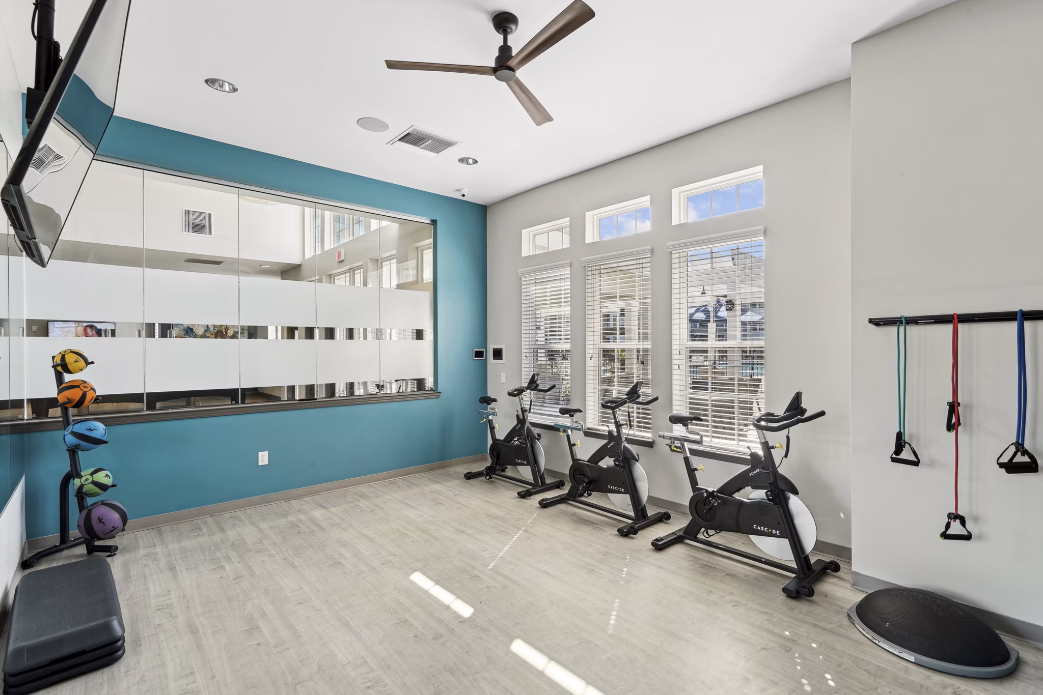 fitness center at Parkstone at Knightdale Apartments 