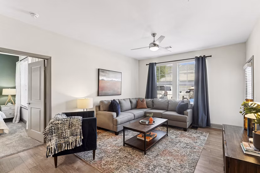 living room at Parkstone at Knightdale Apartments 