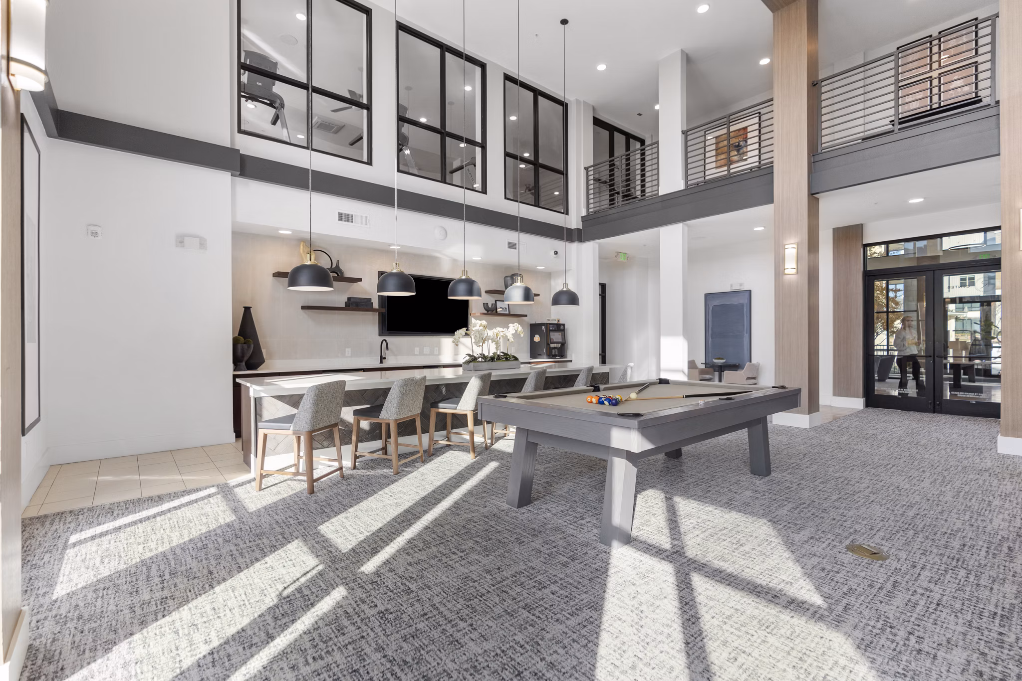 Elegant clubhouse with modern design at The Reflection at Montgomery Ridge Apartments