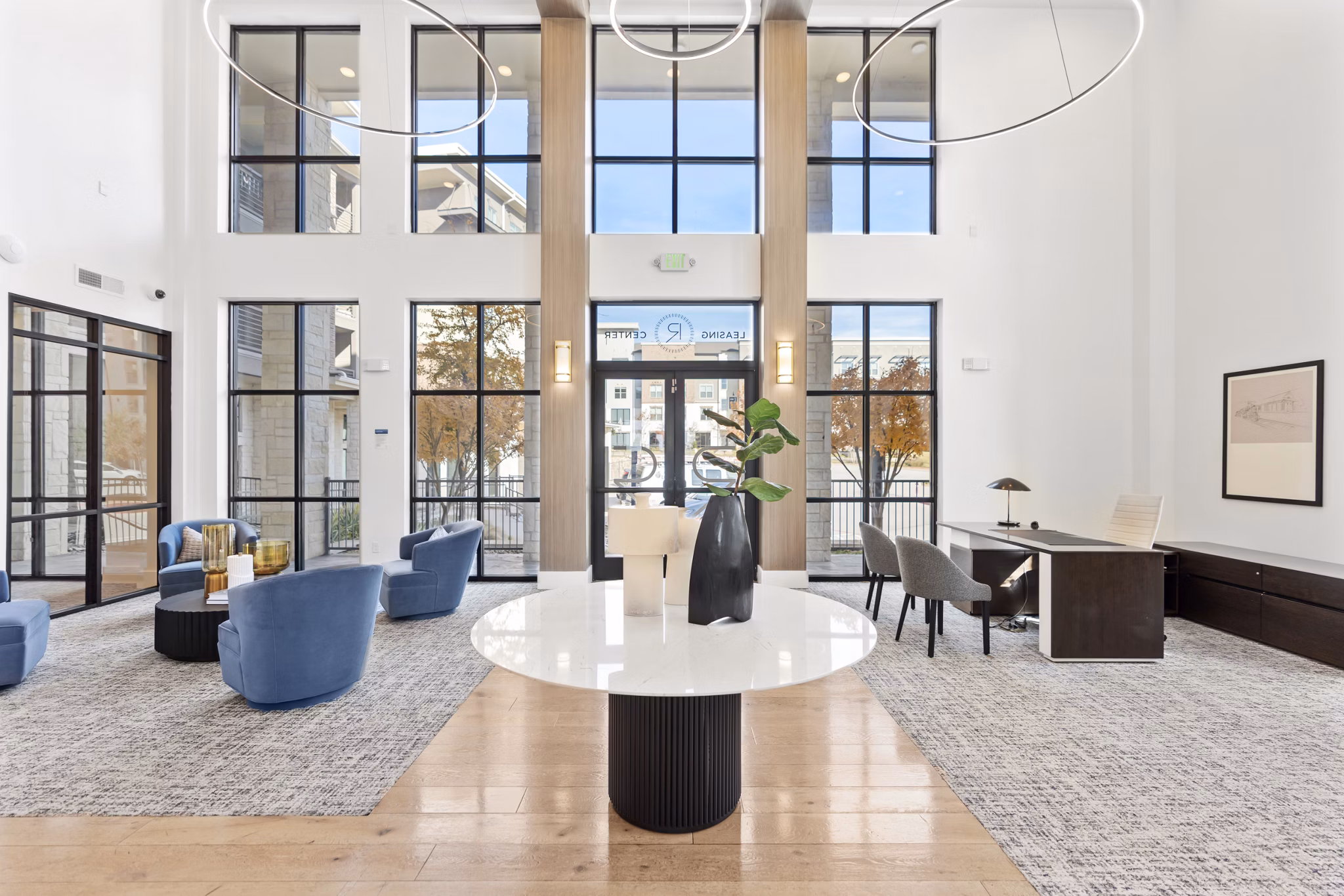 Elegant clubhouse with modern furnishings at The Reflection at Montgomery Ridge luxury apartments