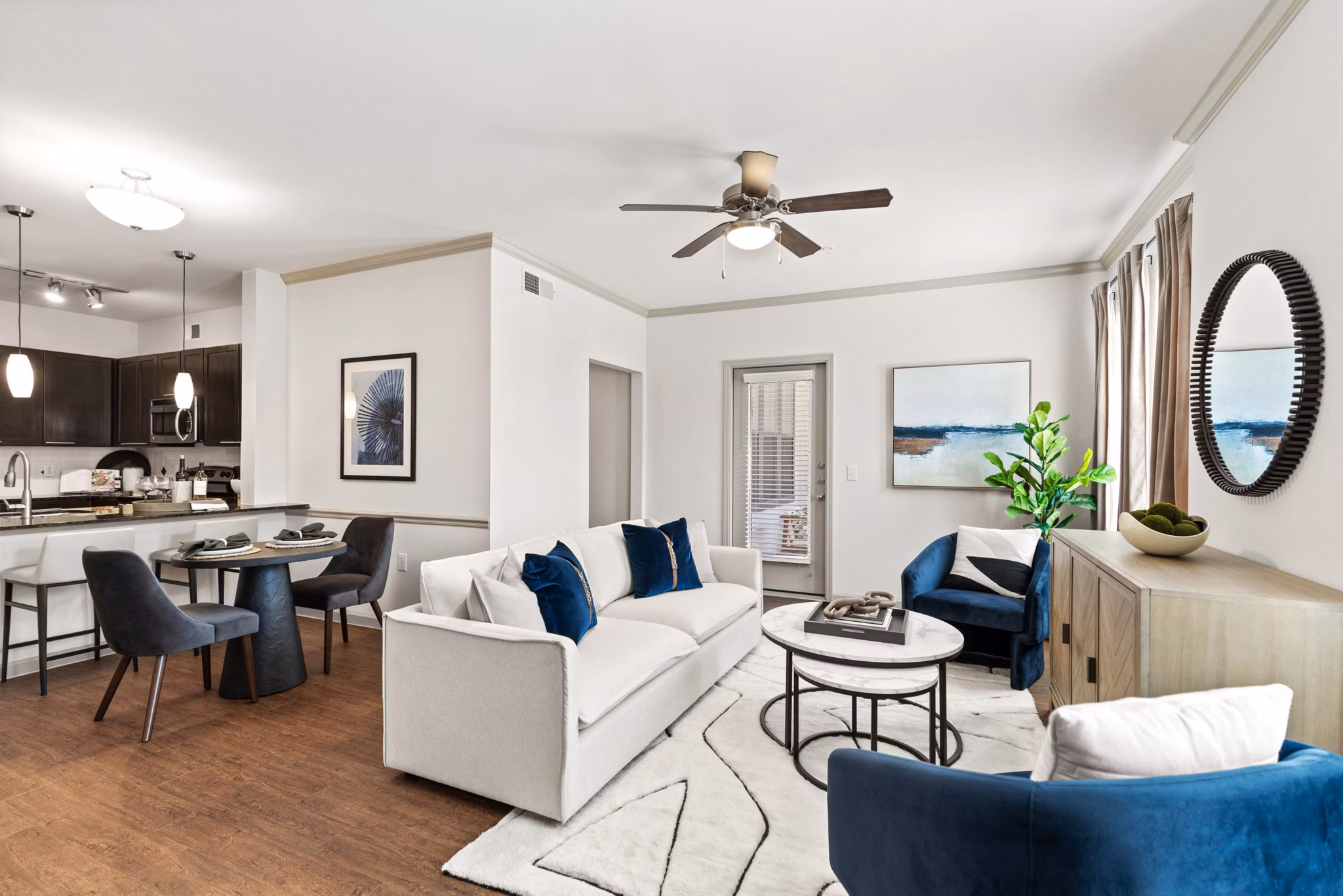 Cozy living room with stylish decor in Creekside Townhomes Apartments