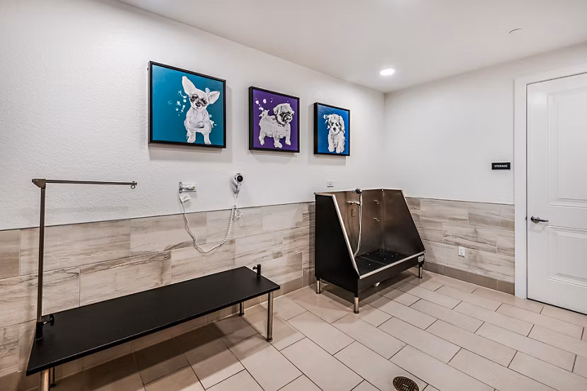 Dog wash station at Encore Metro at Millenia Apartments offering pet grooming convenience and premium amenities for residents