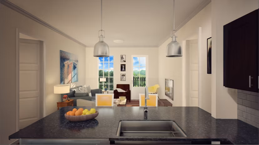 Luxurious living room with contemporary decor at Carrington at Schilling Farms Apartments
