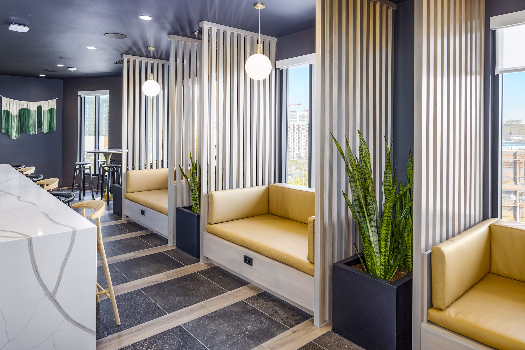 Stylish communal clubhouse featuring modern decor at Novel Edgehill Apartments