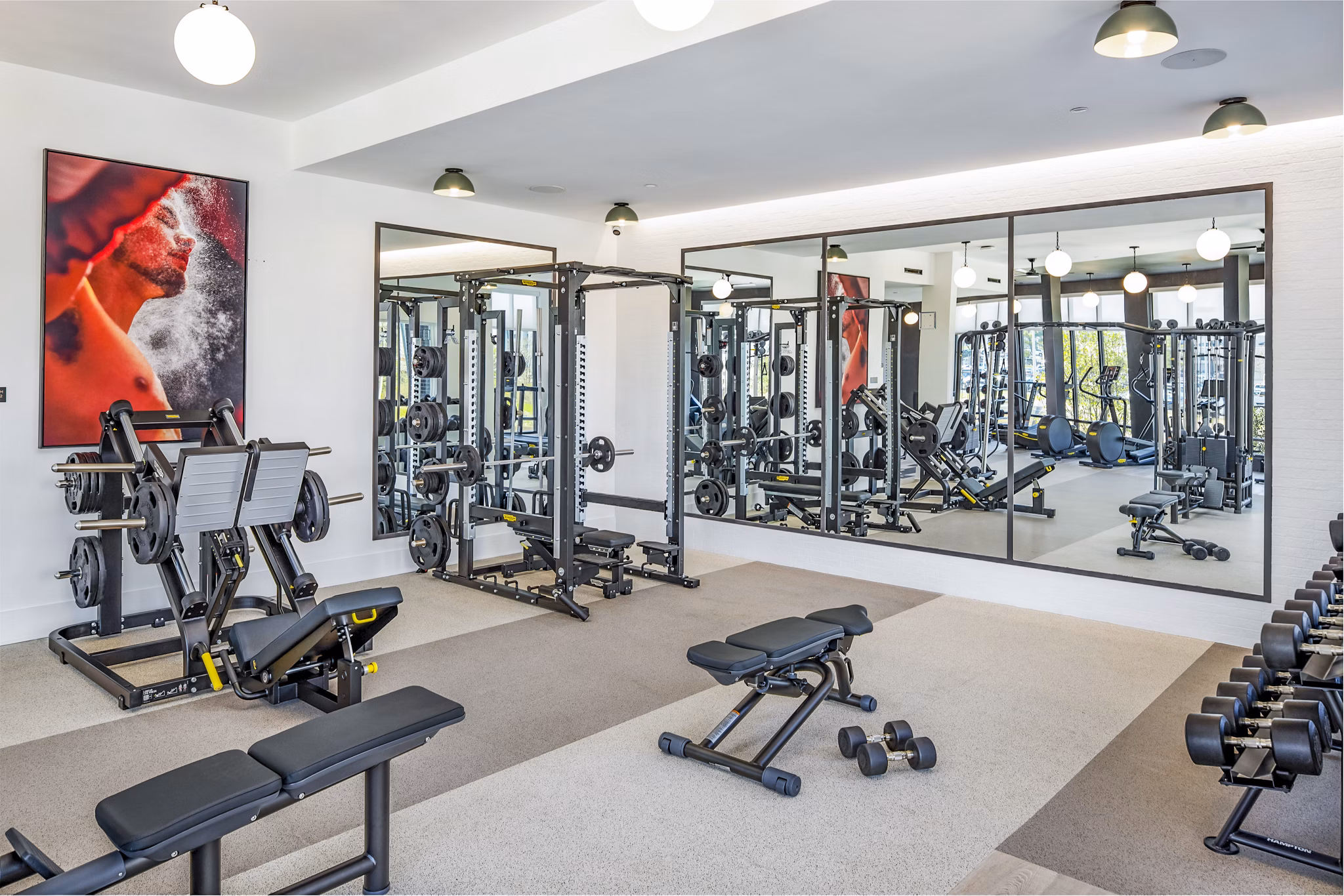 Modern fitness center with state-of-the-art gym equipment at Novel Edgehill Apartments
