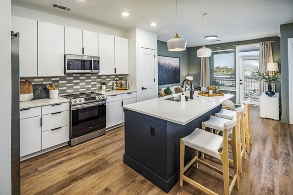 Modern kitchen with stainless steel appliances in luxury Novel Edgehill Apartments