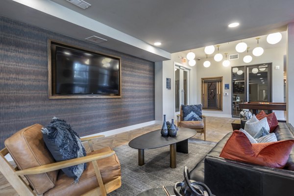 Upscale clubhouse with modern decor at Alexan Flower Mound luxury apartments