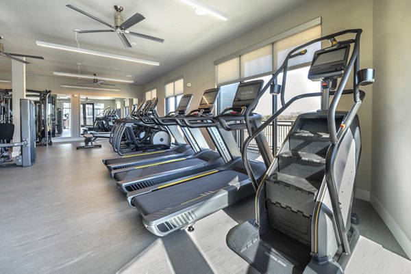 State-of-the-art fitness center with modern equipment at Alexan Flower Mound Apartments