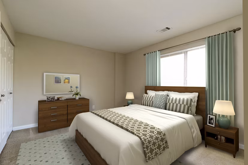 Cozy bedroom with modern decor at Avana Stoney Ridge Apartments