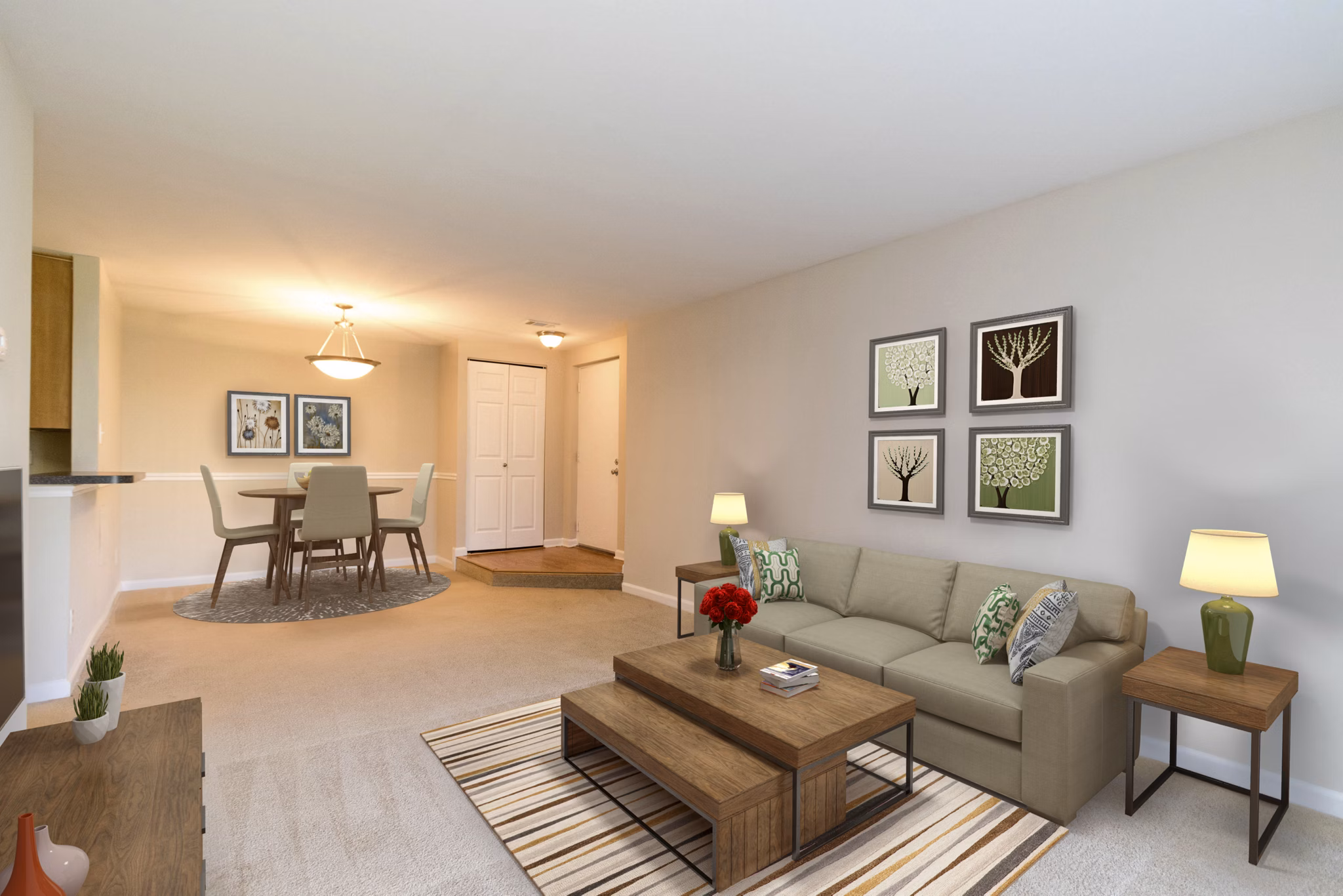 Spacious living room with modern furnishings at Avana Stoney Ridge Apartments