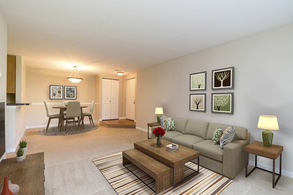 Spacious living room with modern furnishings at Avana Stoney Ridge Apartments