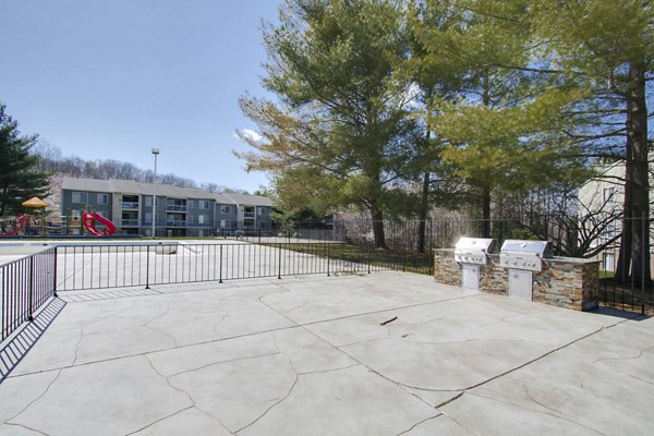 Outdoor grill area with seating at Avana Stoney Ridge Apartments, perfect for hosting barbecues and social gatherings