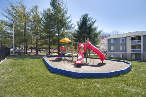 Playground featuring modern slides and swings at Avana Stoney Ridge Apartments