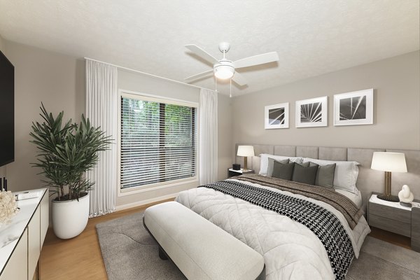 Cozy bedroom with contemporary design at Avana Chase Apartments