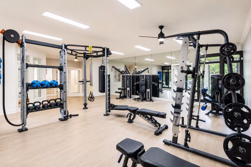 Fitness center featuring modern equipment at Avana Chase Apartments