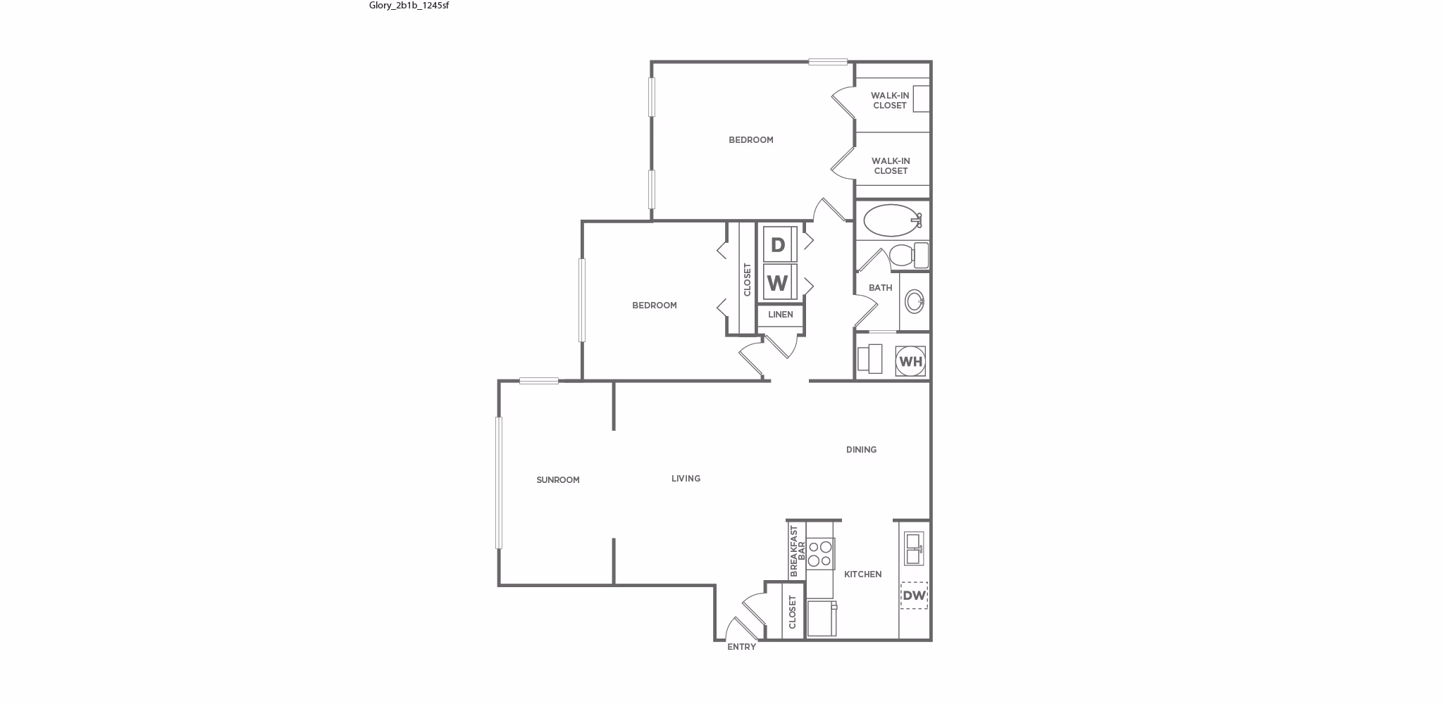 Two Bedroom One Bath 1245 SF767410 floor plan at Avana Court Apartments
