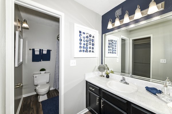 Modern bathroom with sleek fixtures in Avana Court Apartments featuring luxury design elements