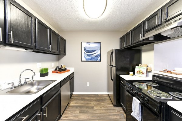 Modern kitchen featuring stainless steel appliances and sleek countertops at Avana Court Apartments