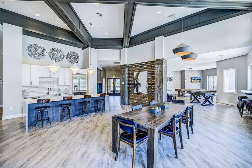 Modern kitchen in the clubhouse at The Fletcher Southlands Apartments