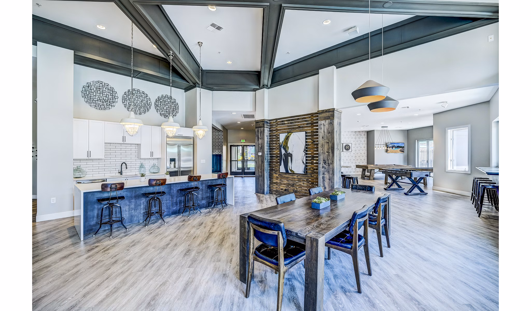 Modern kitchen in the clubhouse at The Fletcher Southlands Apartments