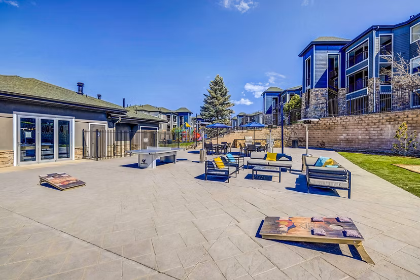 Recreational area with modern lounge seating at The Fletcher Southlands Apartments