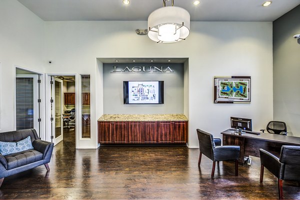 Clubhouse with modern design at Laguna at Arrowhead Ranch Apartments leasing office, perfect for community events and meetings