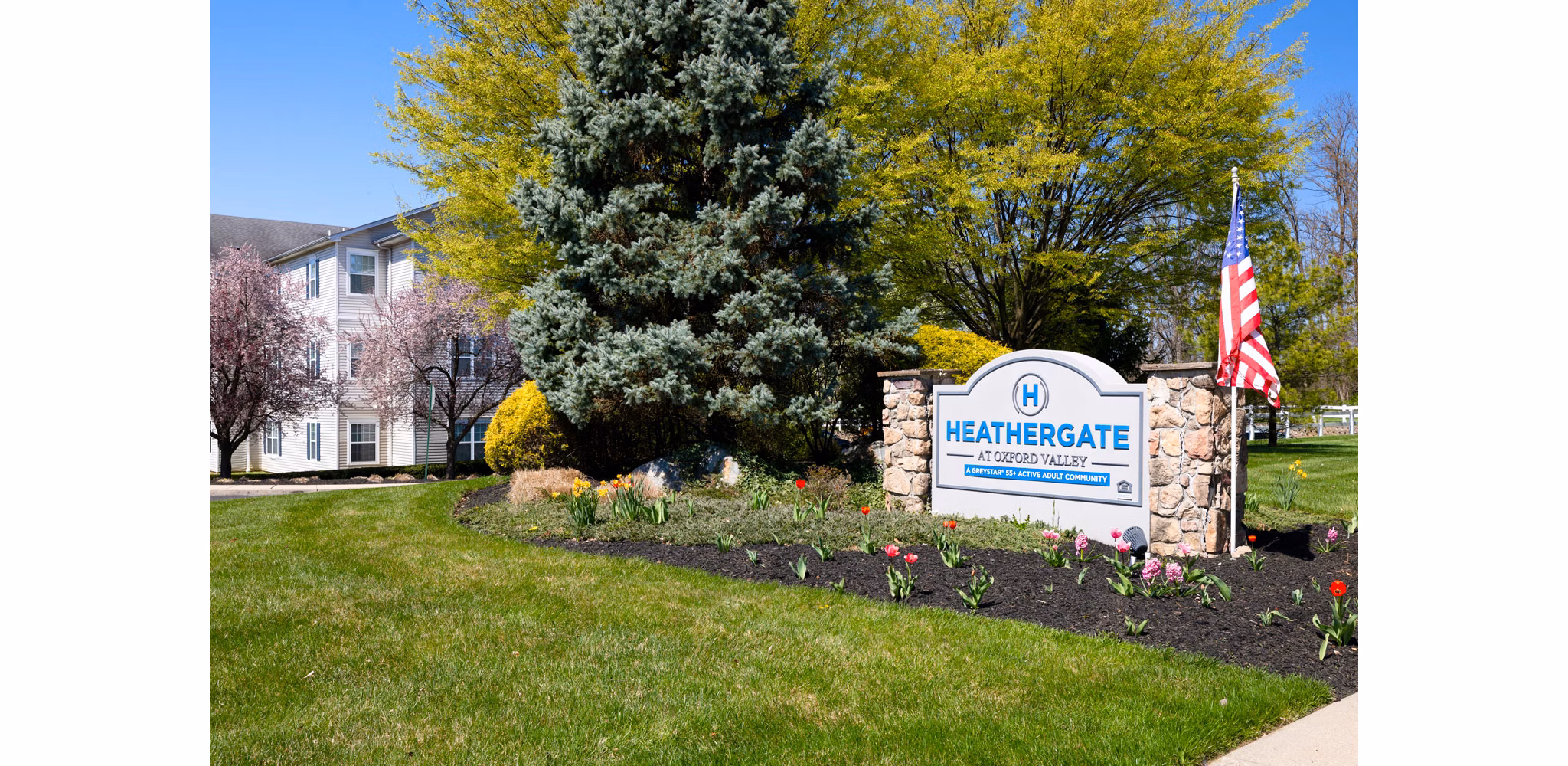 HeatherGate at Oxford Valley: Elegant signage at luxury apartments in a serene setting
