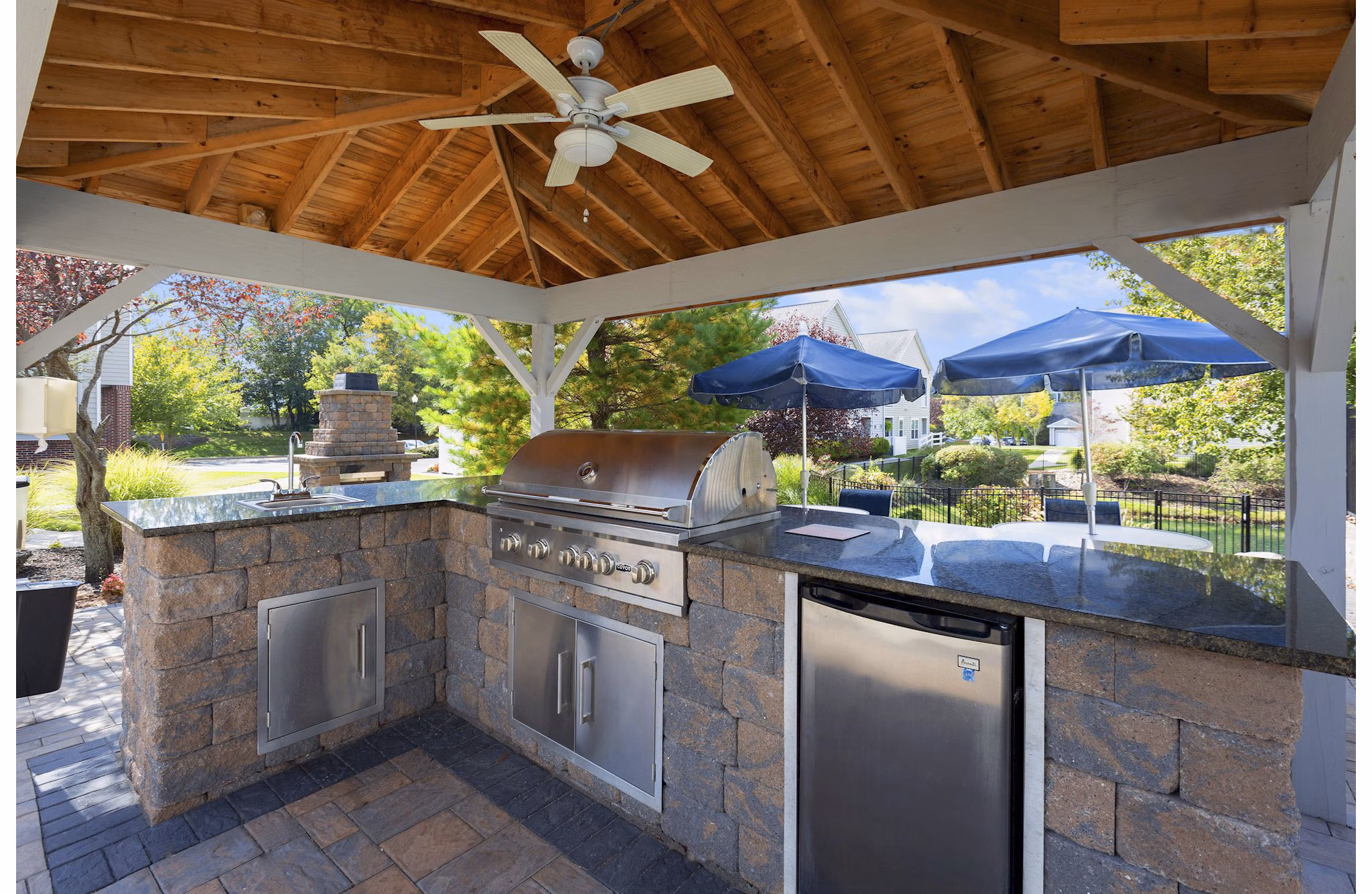 Outdoor grill area with modern appliances at HeatherGate at Oxford Valley Apartments, perfect for hosting barbecues and gatherings