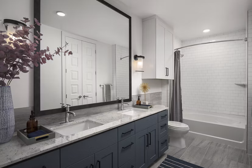Modern bathroom with sleek fixtures at The Tyler Apartments