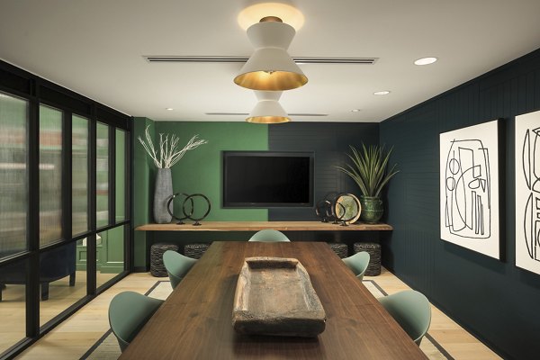 State-of-the-art meeting facility at The Tyler Apartments, featuring advanced tech and flexible seating for luxury Greystar gatherings