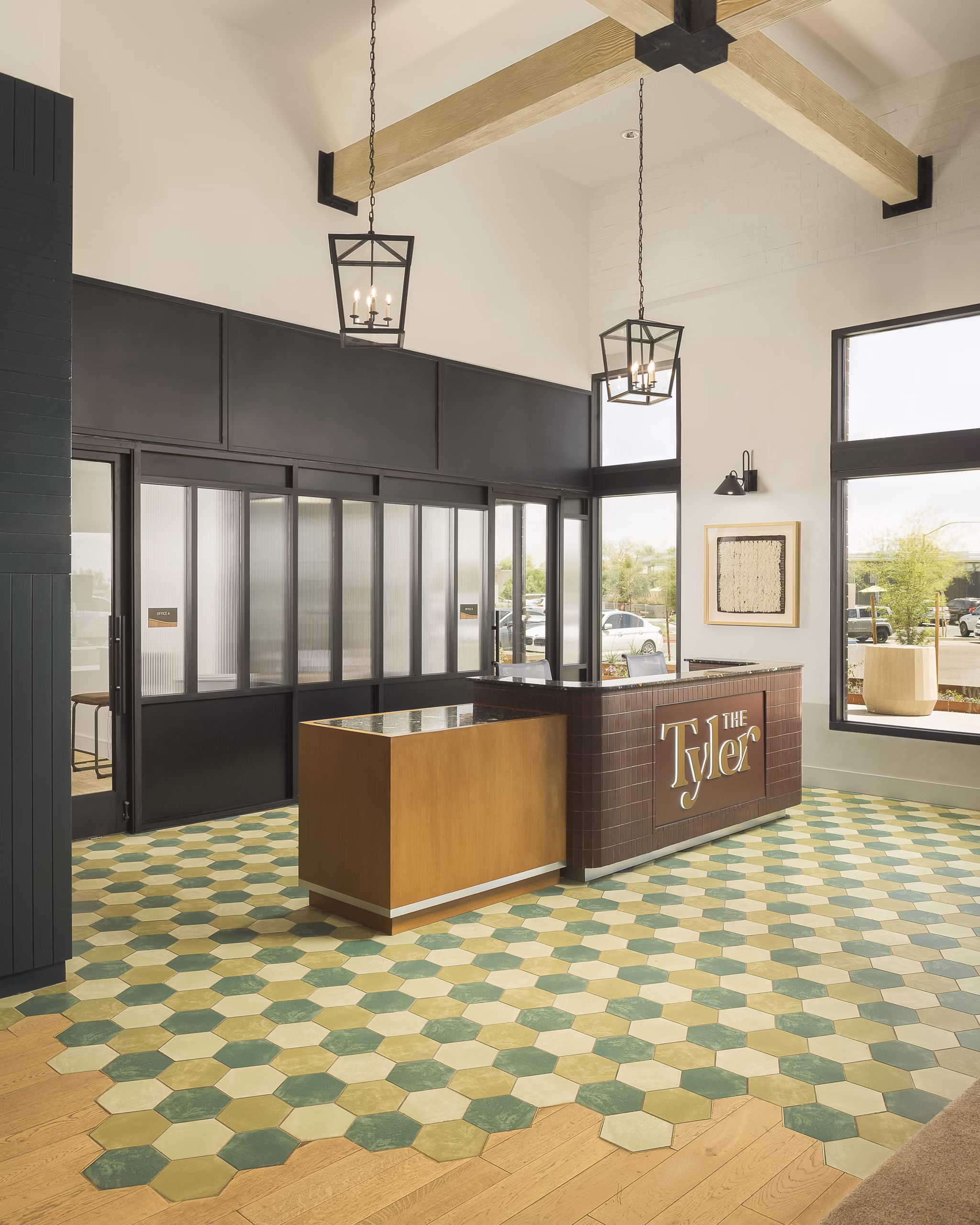 Clubhouse with modern design and stylish interiors at The Tyler Apartments in Dallas Luxurious community space for residents to gather and relax
