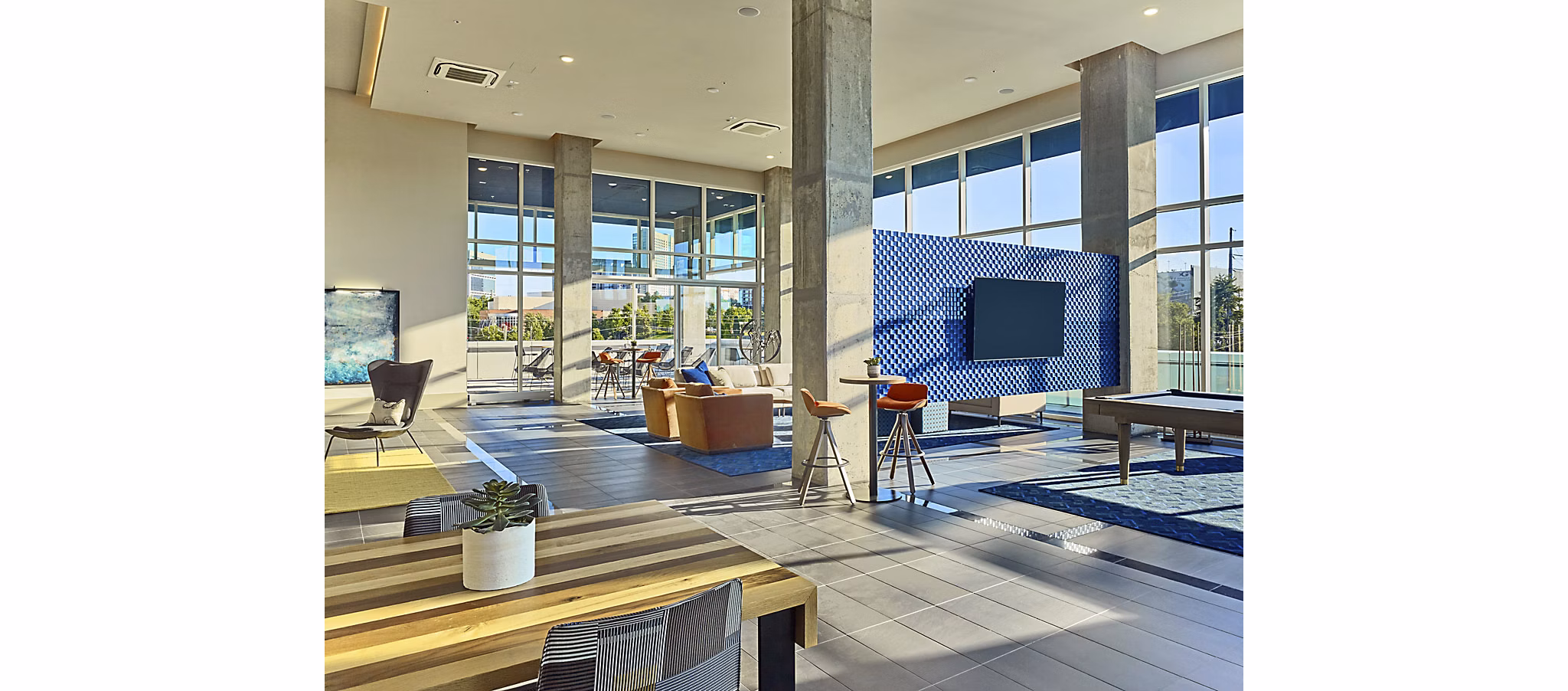 Clubhouse featuring modern design and cozy seating at Generation Atlanta Apartments in the heart of the city