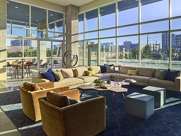 Clubhouse with modern design elements at Generation Atlanta Apartments, featuring luxury amenities for resident gatherings and events