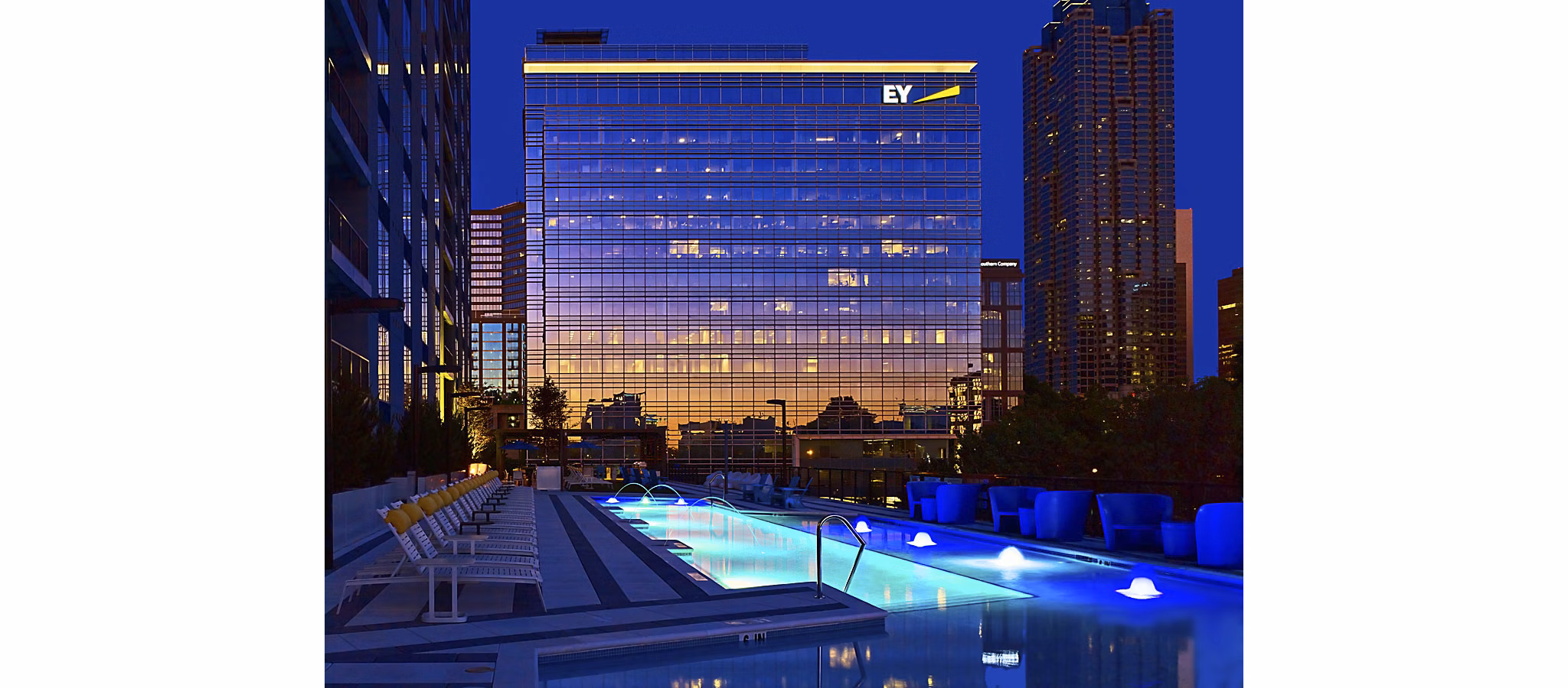 Rooftop pool with skyline views at Generation Atlanta Apartments