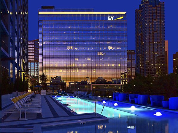 Rooftop pool with skyline views at Generation Atlanta Apartments